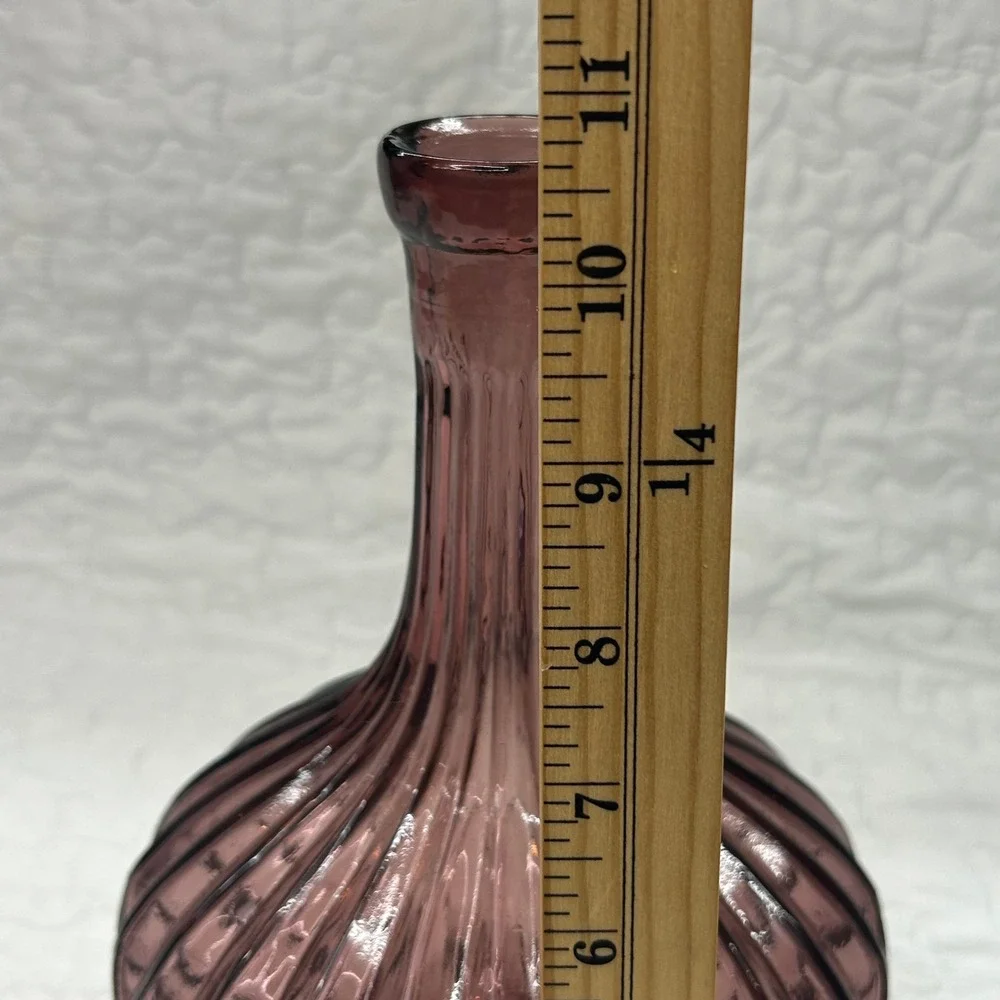 Vintage Italian Amethyst Purple Plum Art Glass Decanter Vase Ribbed Diamond 10